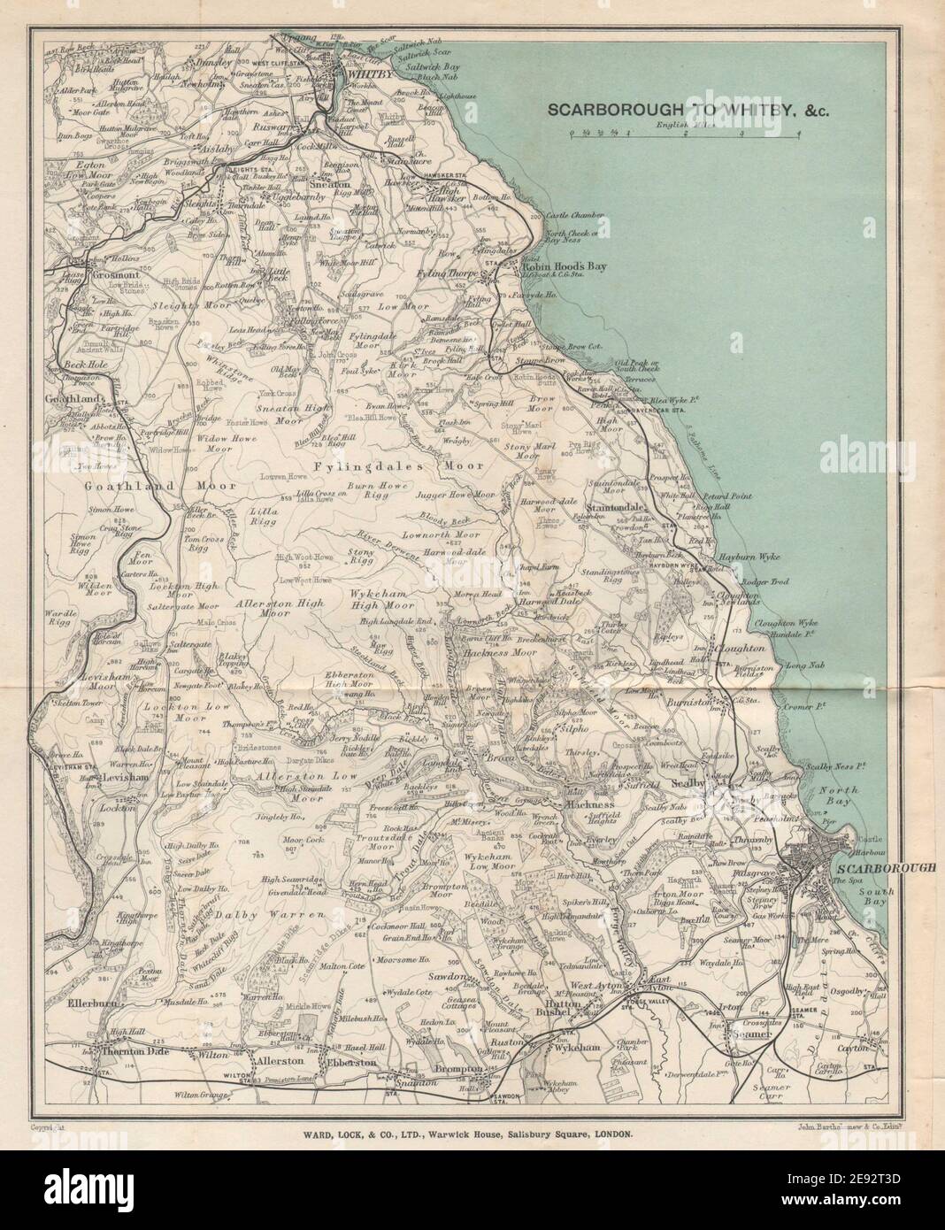 Map Of Yorkshire Coast North Yorkshire Coast & Moors. Whitby Scarborough. Ward Lock 1905 Old Map  Stock Photo - Alamy