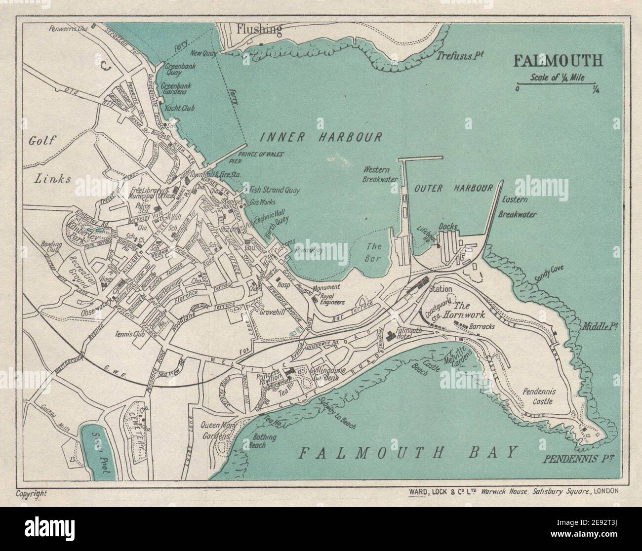 FALMOUTH vintage town/city plan. Cornwall. WARD LOCK 1924 old vintage map Stock Photo