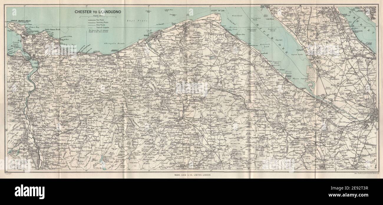 NORTH WALES COAST. Chester-Llandudno. Denbigh Rhyl Deeside. WARD LOCK 1961 map Stock Photo