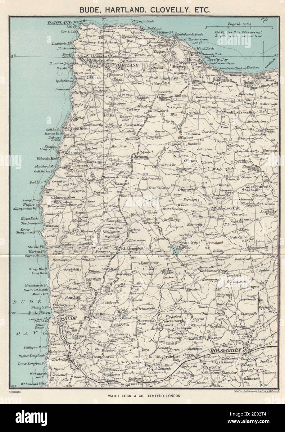 Map Of Clovelly Devon South West England. Bude Hartland Clovelly. Devon/Cornwall. Ward Lock 1956  Map Stock Photo - Alamy