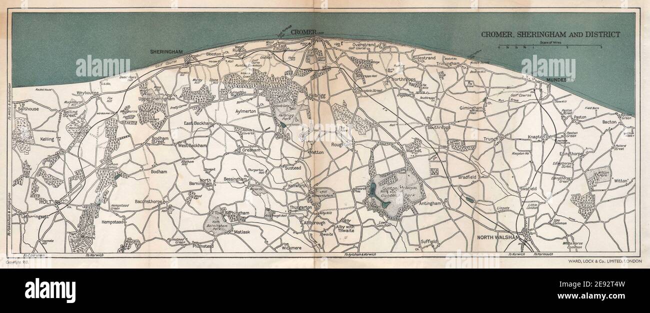 North Walsham Norfolk Map Norfolk Coast. Cromer & Sheringham Environs. North Walsham Mundesley 1961  Map Stock Photo - Alamy