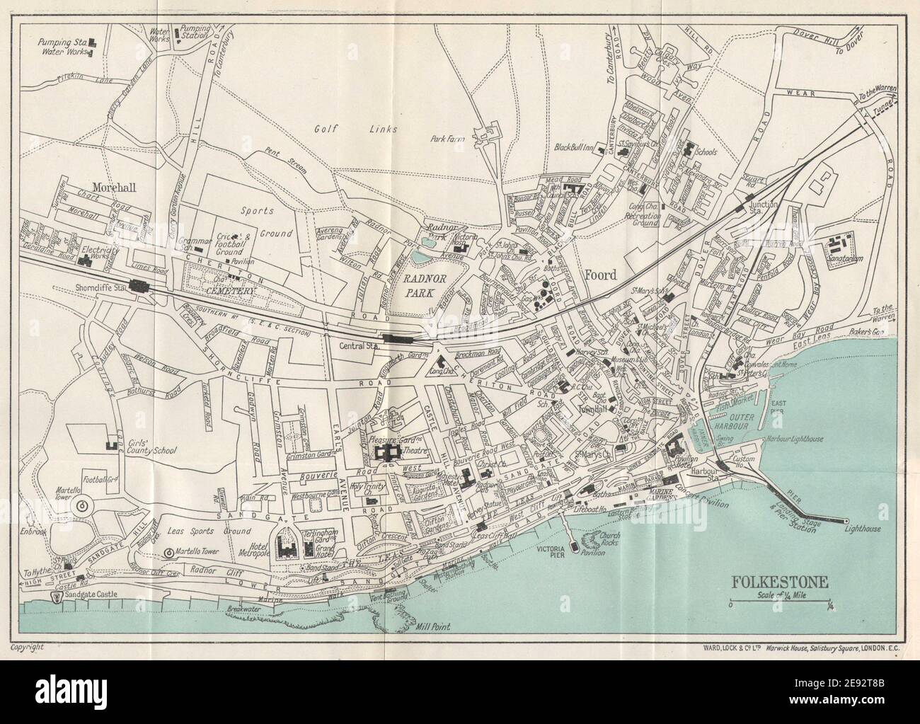 FOLKESTONE vintage tourist town city plan. Kent. WARD LOCK 1928 old map Stock Photo