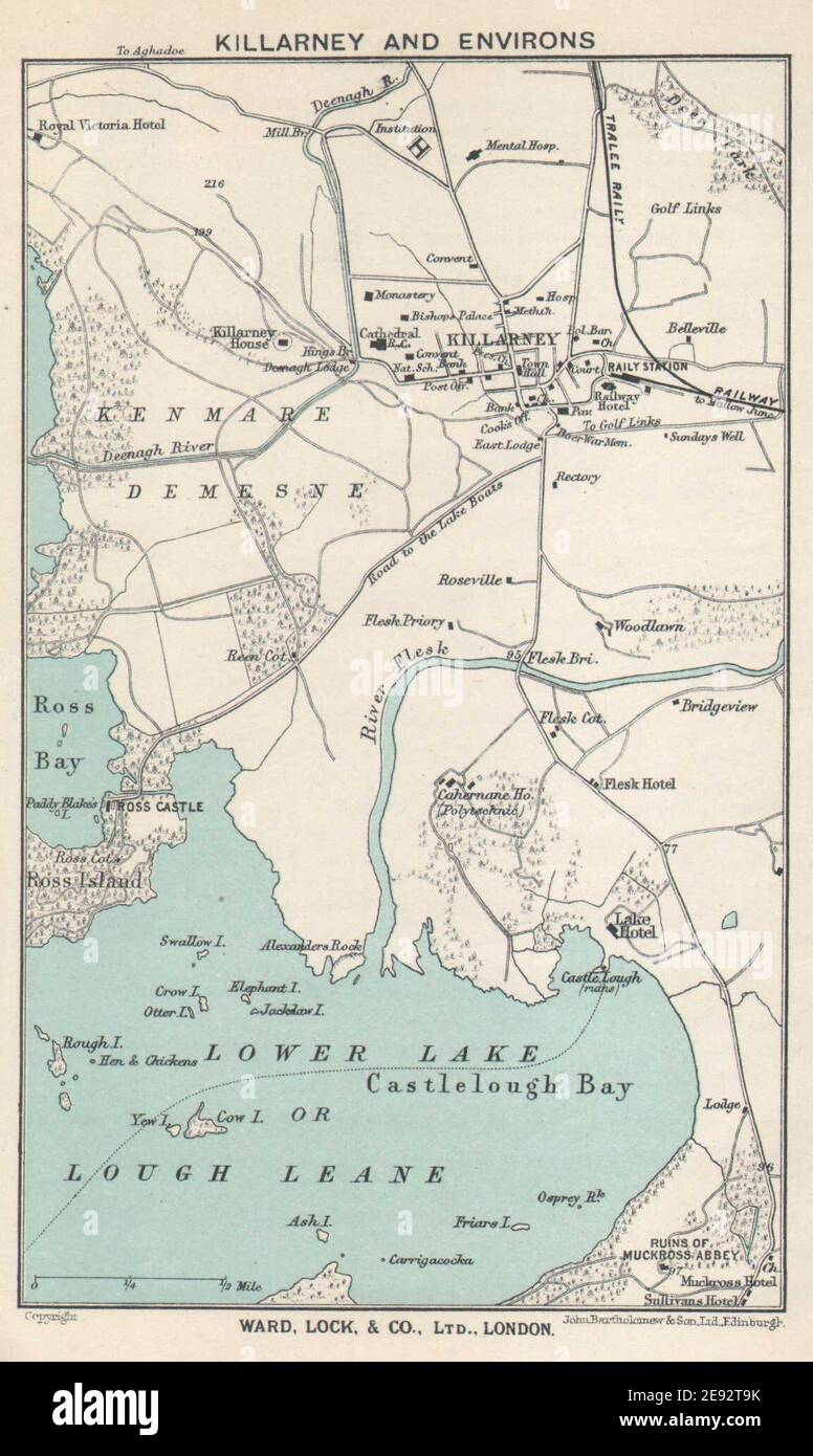 Map Of Killarney Town Killarney & Environs Vintage Tourist Town City Plan. Ireland. Ward Lock  1936 Map Stock Photo - Alamy