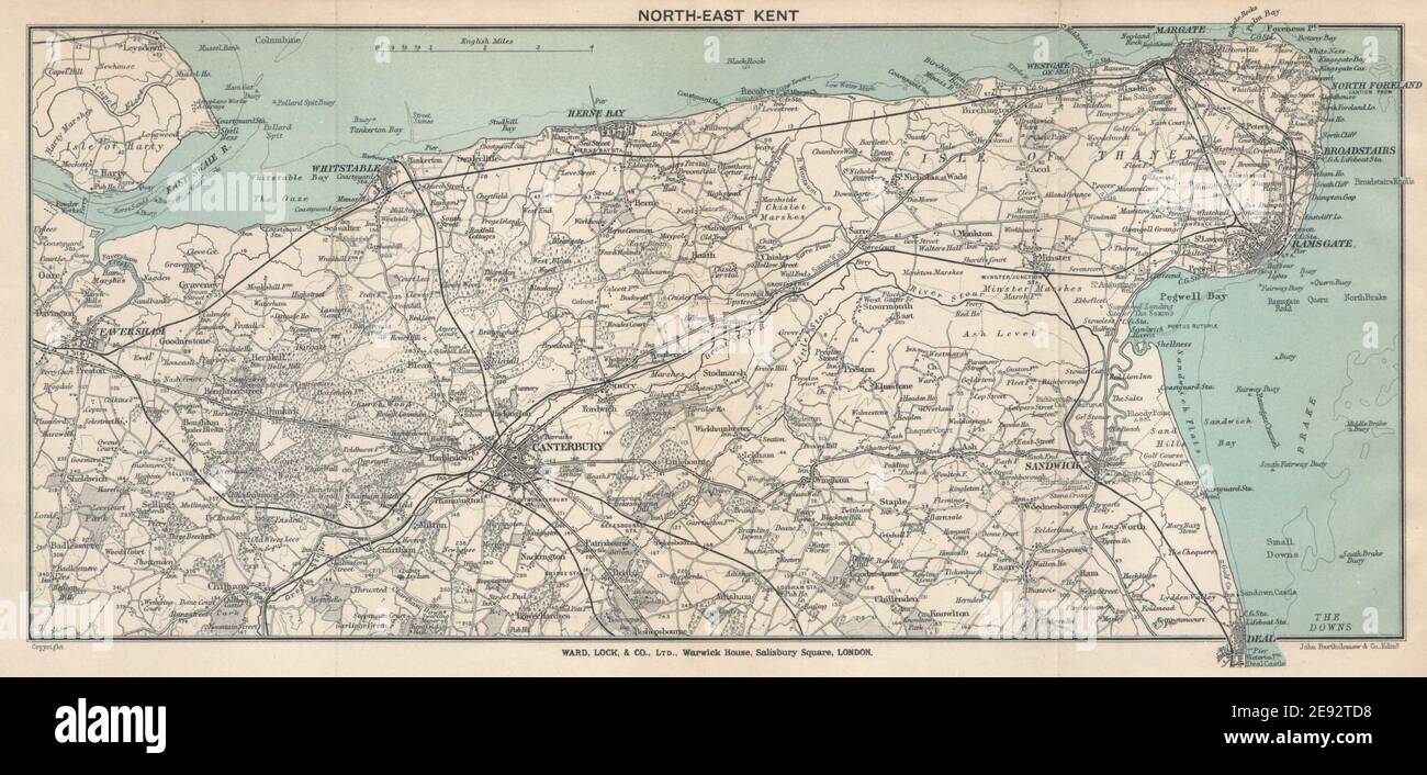 Map Of North Kent North-East Kent. Thanet Faversham Canterbury Sandwich Ramsgate Margate 1919  Map Stock Photo - Alamy