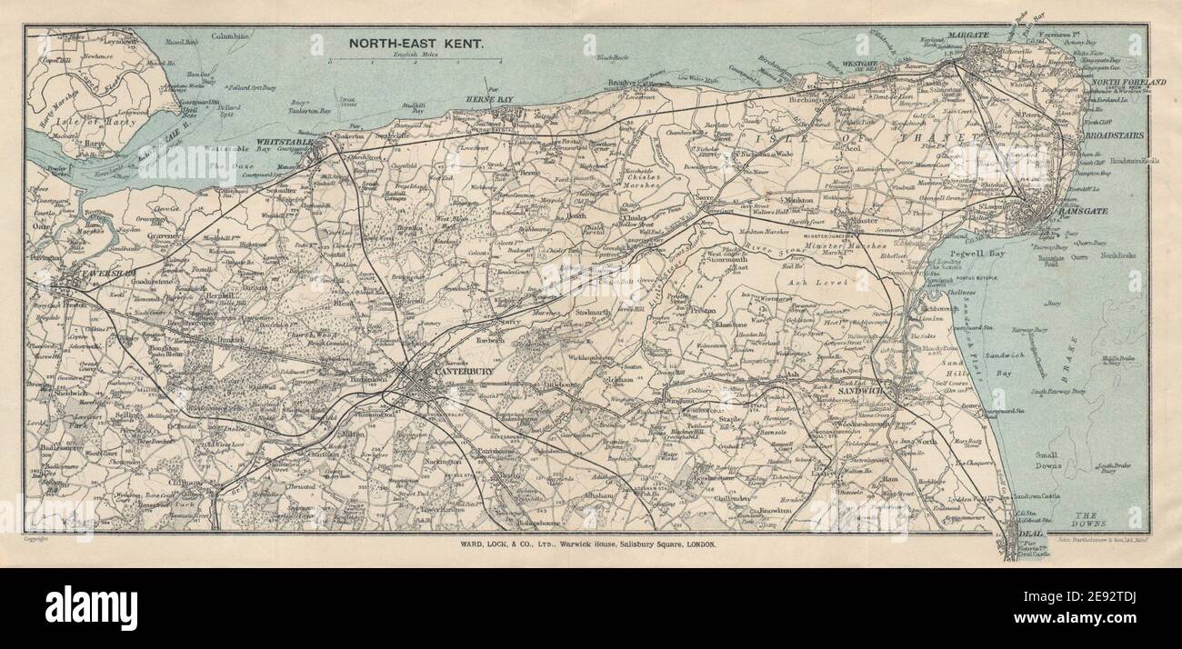 Map Of Thanet Kent North-East Kent. Thanet Faversham Canterbury Sandwich Ramsgate Margate 1924  Map Stock Photo - Alamy