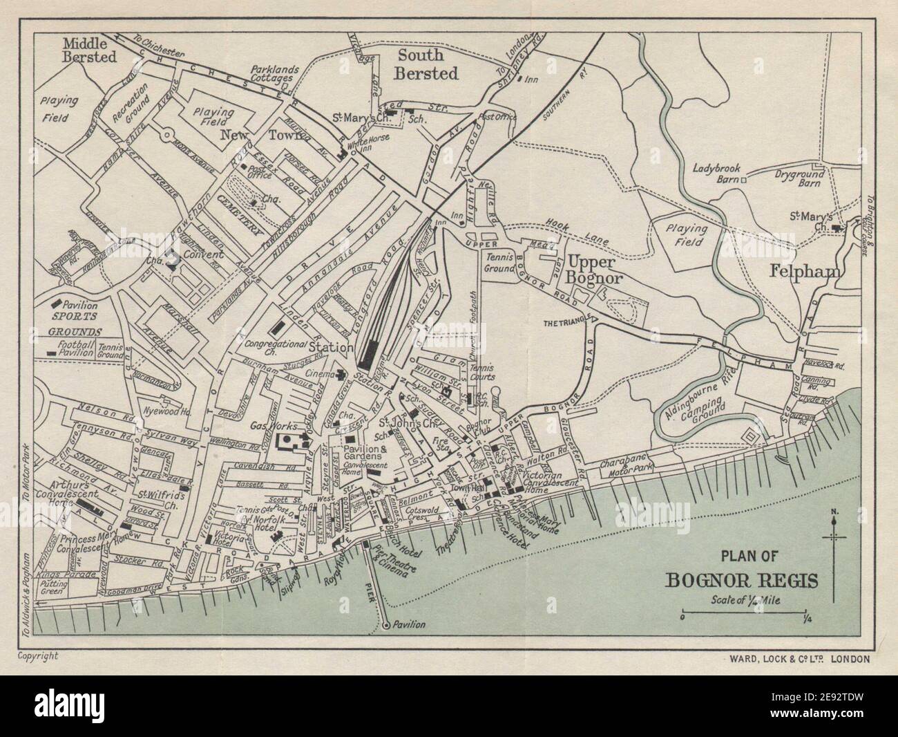 Bognor Regis Vintage Tourist Town City Resort Plan. Sussex. Ward Lock 