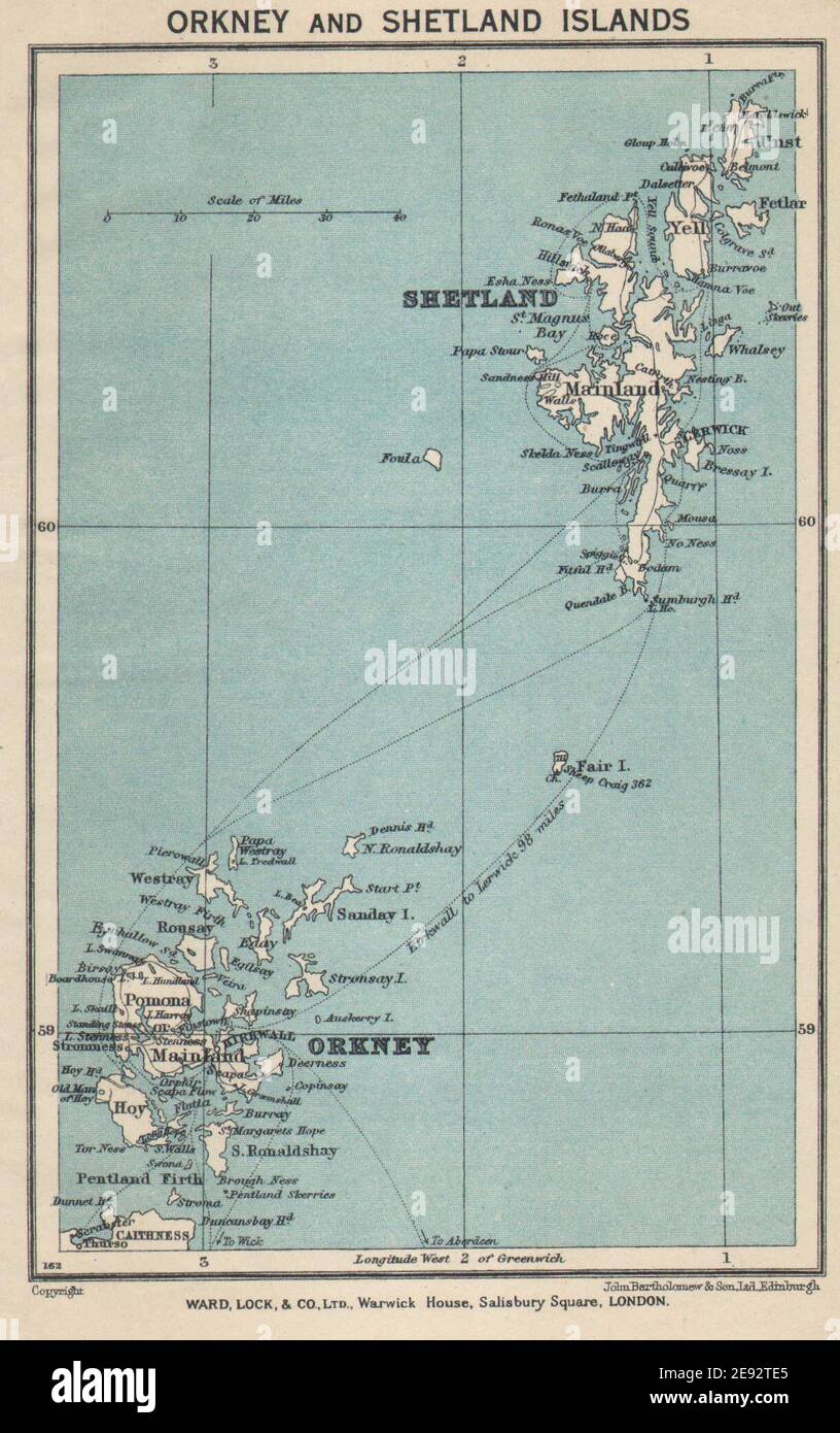 ORKNEY & SHETLAND ISLANDS vintage tourist map. Scotland. WARD LOCK 1940 Stock Photo