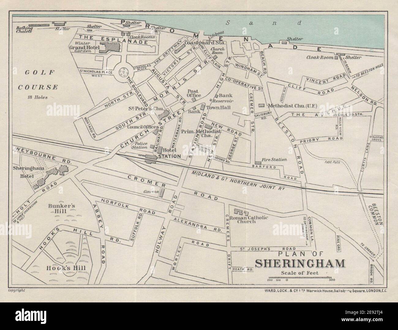 SHERINGHAM vintage tourist town city plan. Norfolk. WARD LOCK 1931 old ...