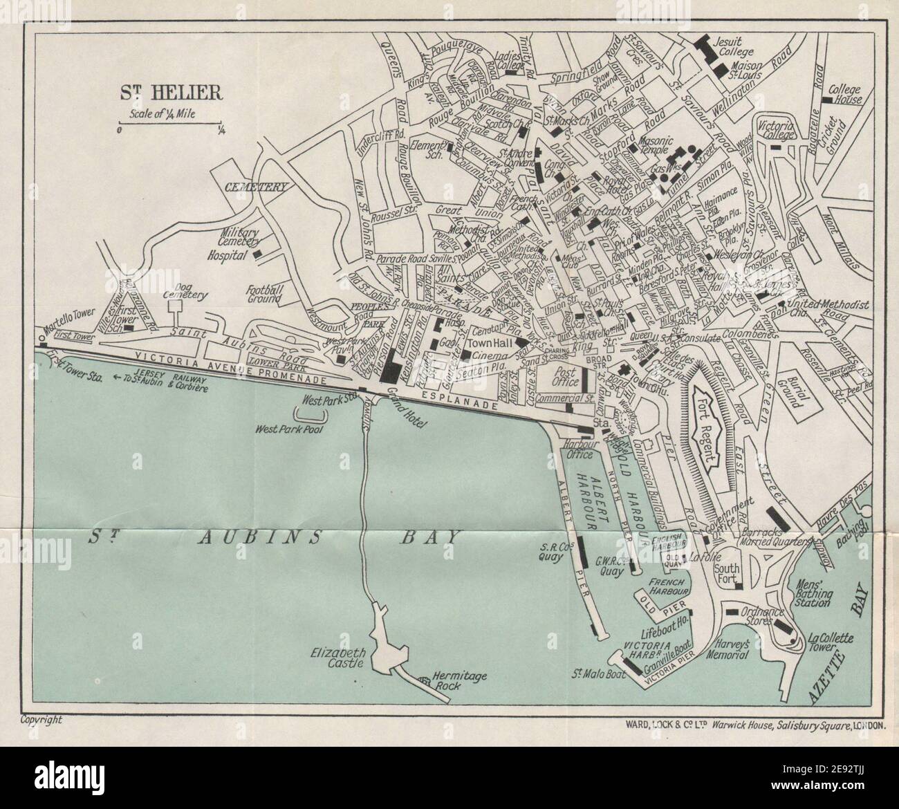 ST. HELIER vintage town city plan. Jersey Channel Islands. WARD LOCK 1934 map Stock Photo