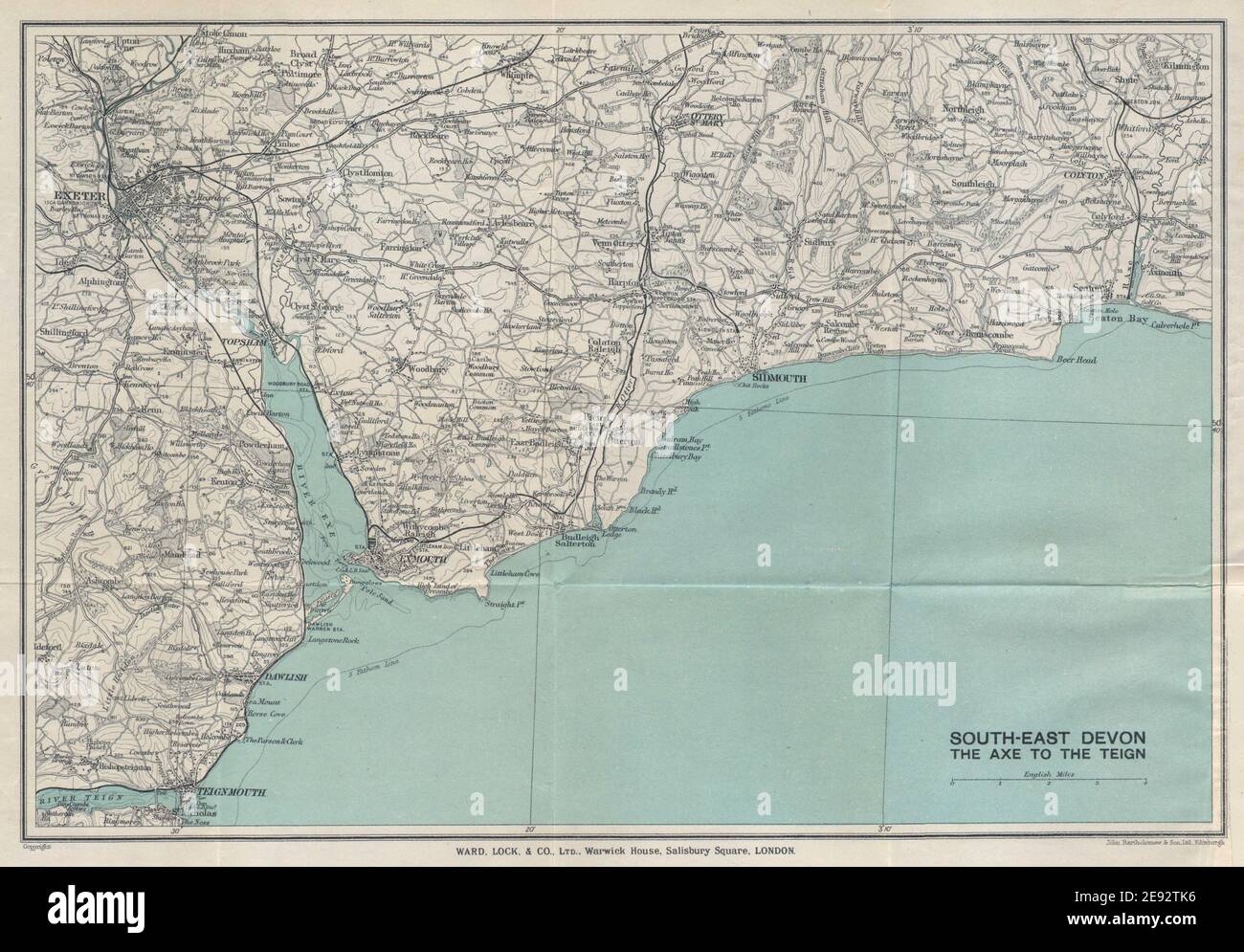 East Devon Coast Map East Devon Coast. Teignmouth Exmouth Exeter Sidmouth Budleigh Salterton  1935 Map Stock Photo - Alamy