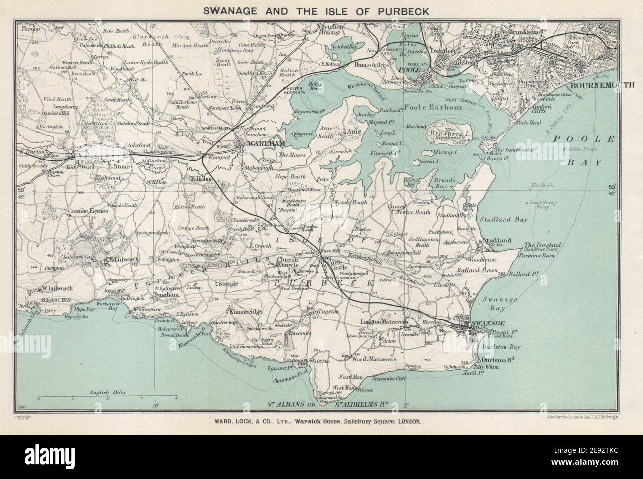 Isle Of Purbeck Map Isle Of Purbeck. Swanage Wareham Bournemouth Poole. Dorset. Ward Lock 1931  Map Stock Photo - Alamy