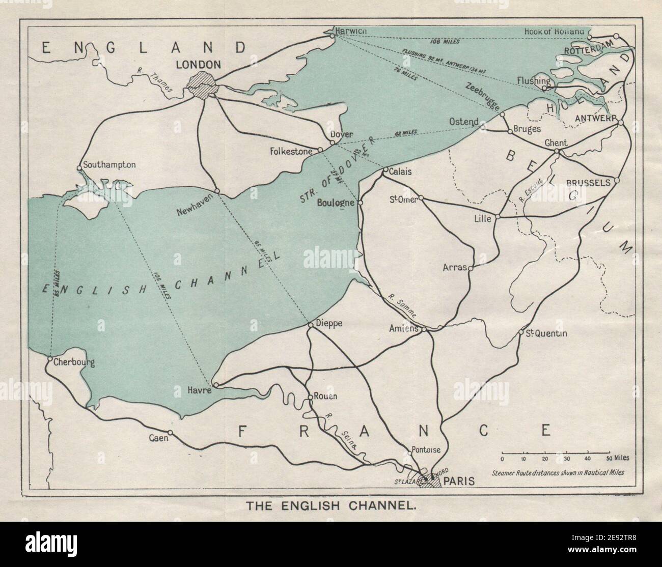 ENGLISH CHANNEL vintage tourist map. Ferry routes. Ports. WARD LOCK 1928  Stock Photo - Alamy
