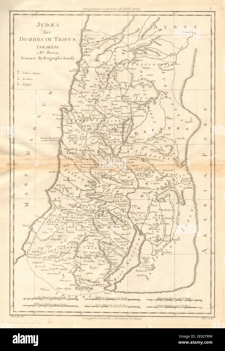 Judaea Seu Duodecim Tribus Israelis. Judea. 12 Tribes of Israel. BONNE 1787 map Stock Photo