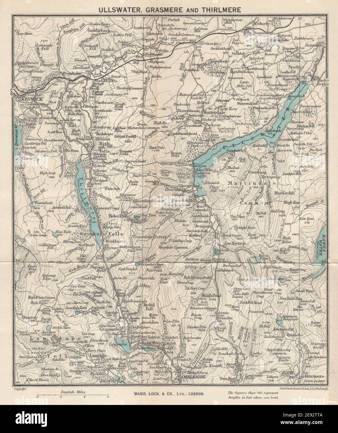 Map Of Ullswater Lake District Ullswater, Grasmere & Thirlmere. Lake District Cumbria. Ward Lock 1950 Old  Map Stock Photo - Alamy