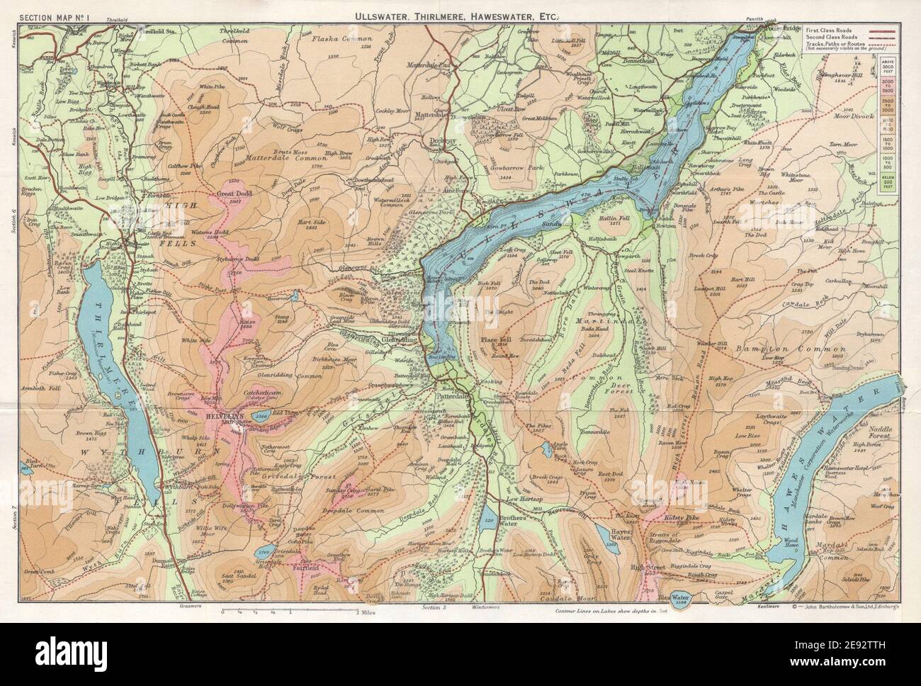 Map Of Ullswater Area Lake District Ullswater Thirlmere Haweswater Grisdale Helvellyn Cumbria  1964 Map Stock Photo - Alamy