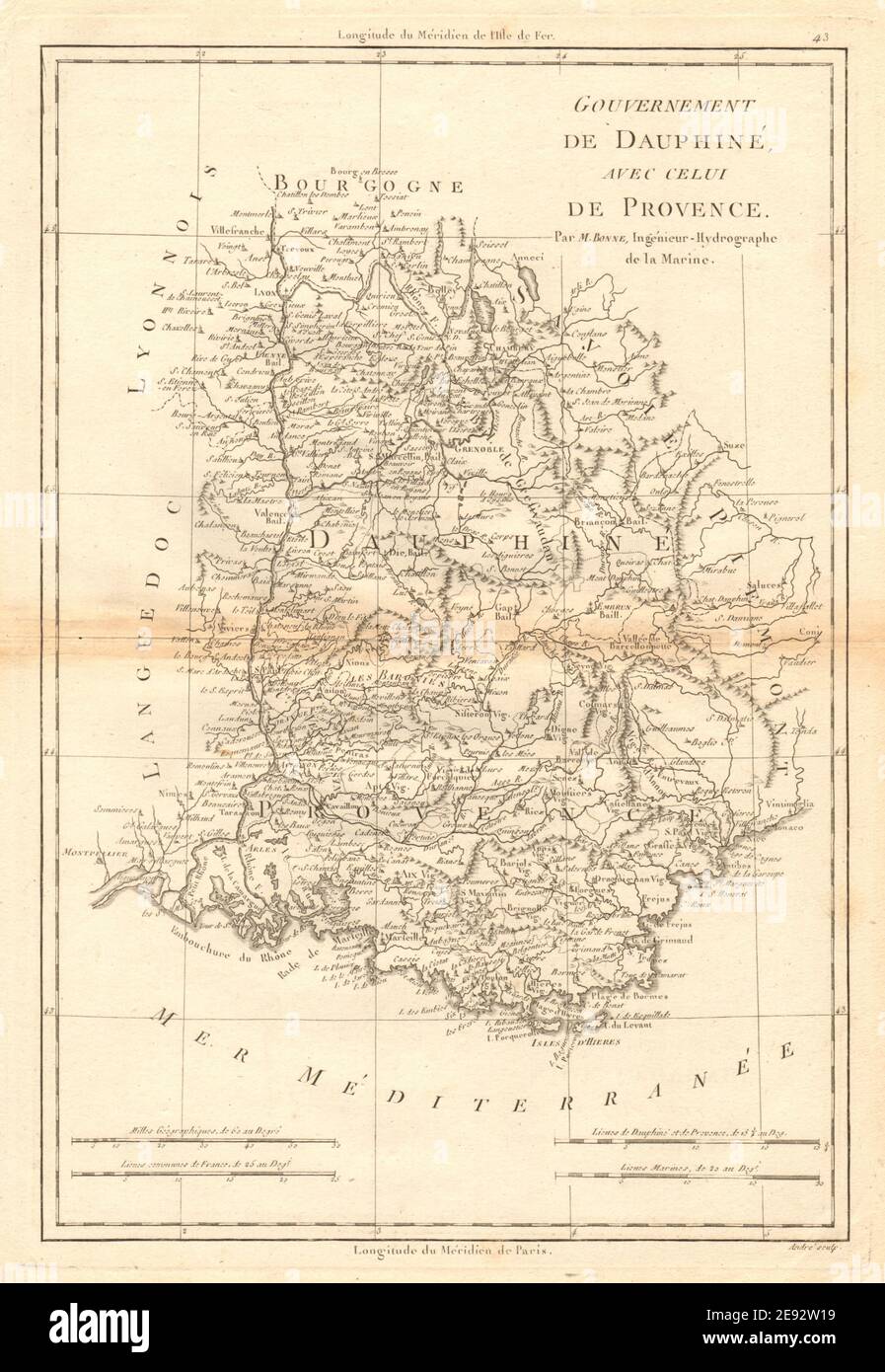 Ancienne Gravure Originale – Carte De Provence, Dauphiné, Marseille Par Le Rouge