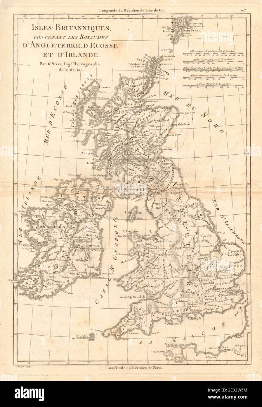 Isles Britanniques… Angleterre, Ecosse & Irlande. British Isles. BONNE 1787 map Stock Photo