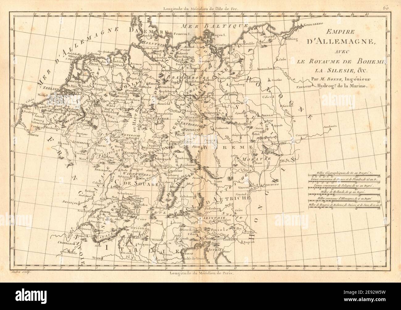 Empire d'Allemagne avec le Royaume de Boheme, la Silesie. Germany BONNE 1787 map Stock Photo
