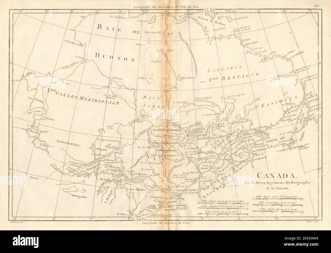 Canada. Great Lakes, Hudson Bay. Ontario & Quebec. BONNE 1788 old