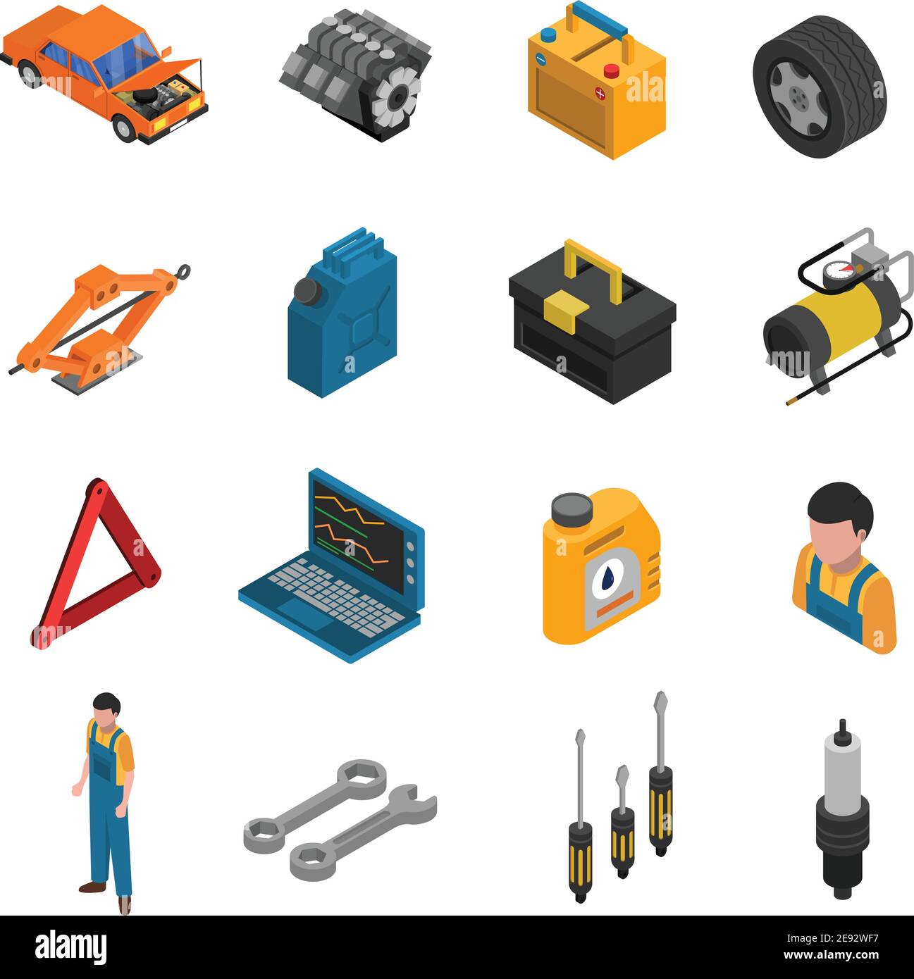 Isometric isolated icon set with colorful elements of car service like ...