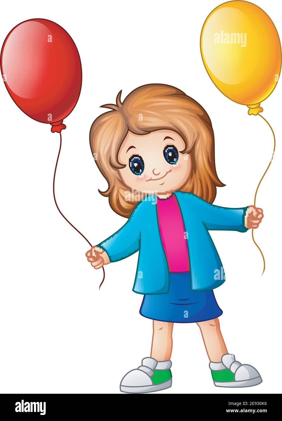 Vector illustration of Little girl holding balloons Stock Vector Image