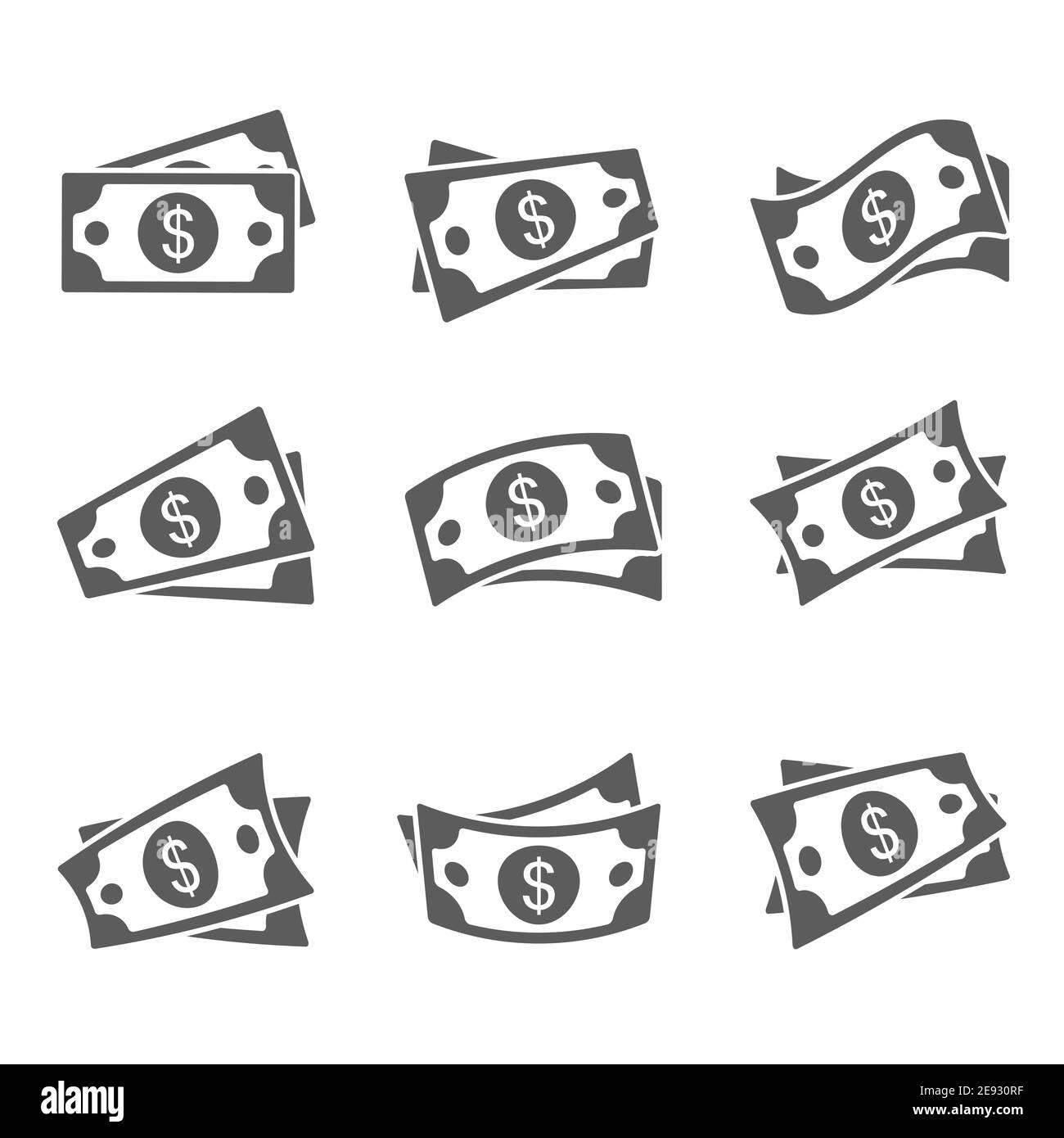 Dollar cash icon set. Currency symbol. Black money silhouette collection in flat style. Vector illustration isolated on white background. Stock Vector