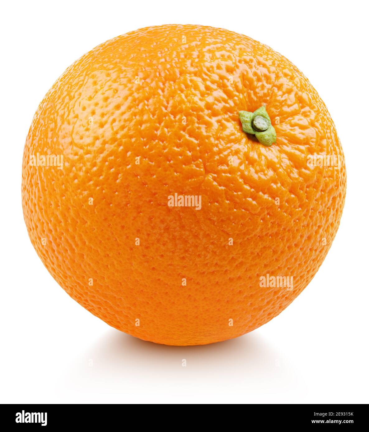 Single ripe whole orange citrus fruit with shadow isolated on white background. Full orange with clipping path. Full depth of field. Stock Photo