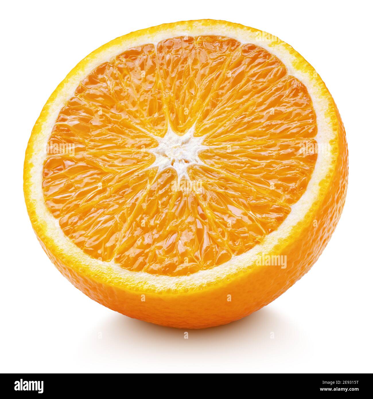 Ripe half of orange citrus fruit isolated on white background with clipping path. Full depth of field. Stock Photo