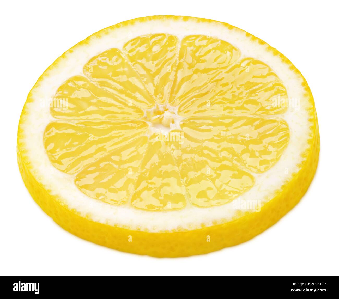 Slice of lemon citrus fruit isolated on white background. Full depth of ...