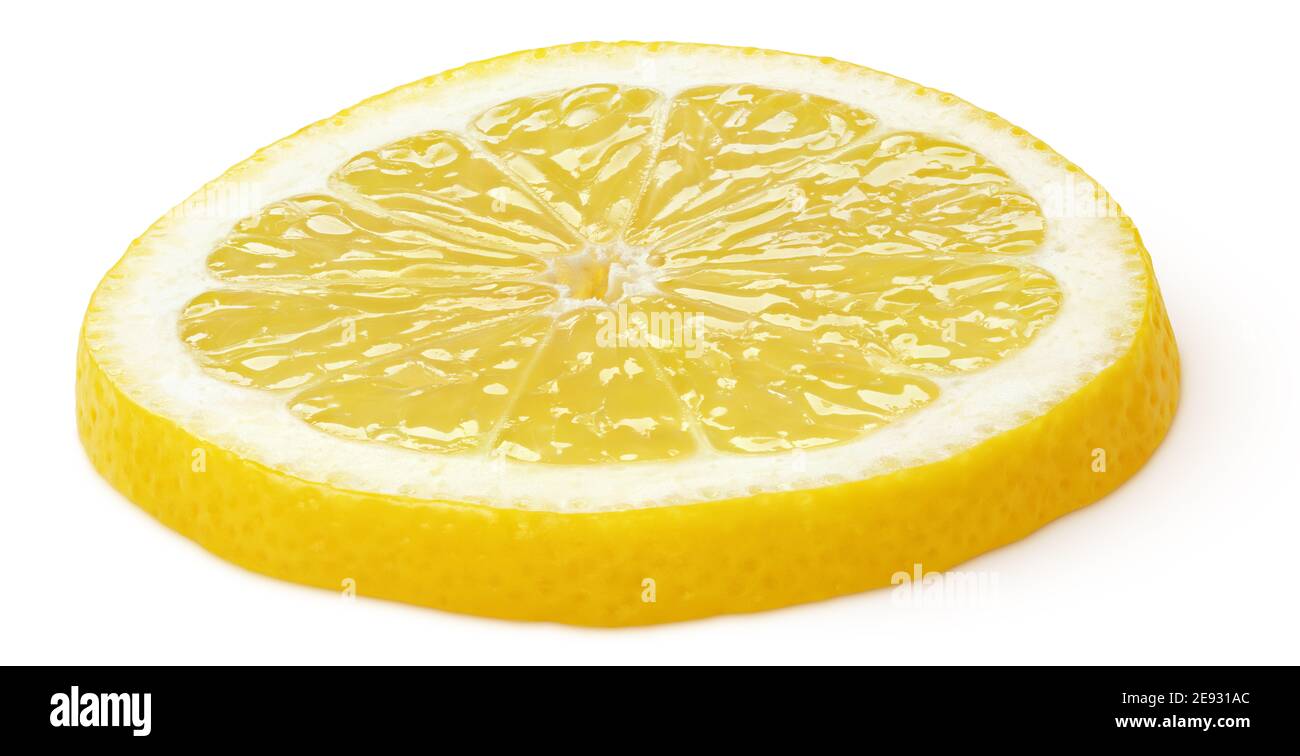 Slice of lemon citrus fruit isolated on white background. Full depth of ...