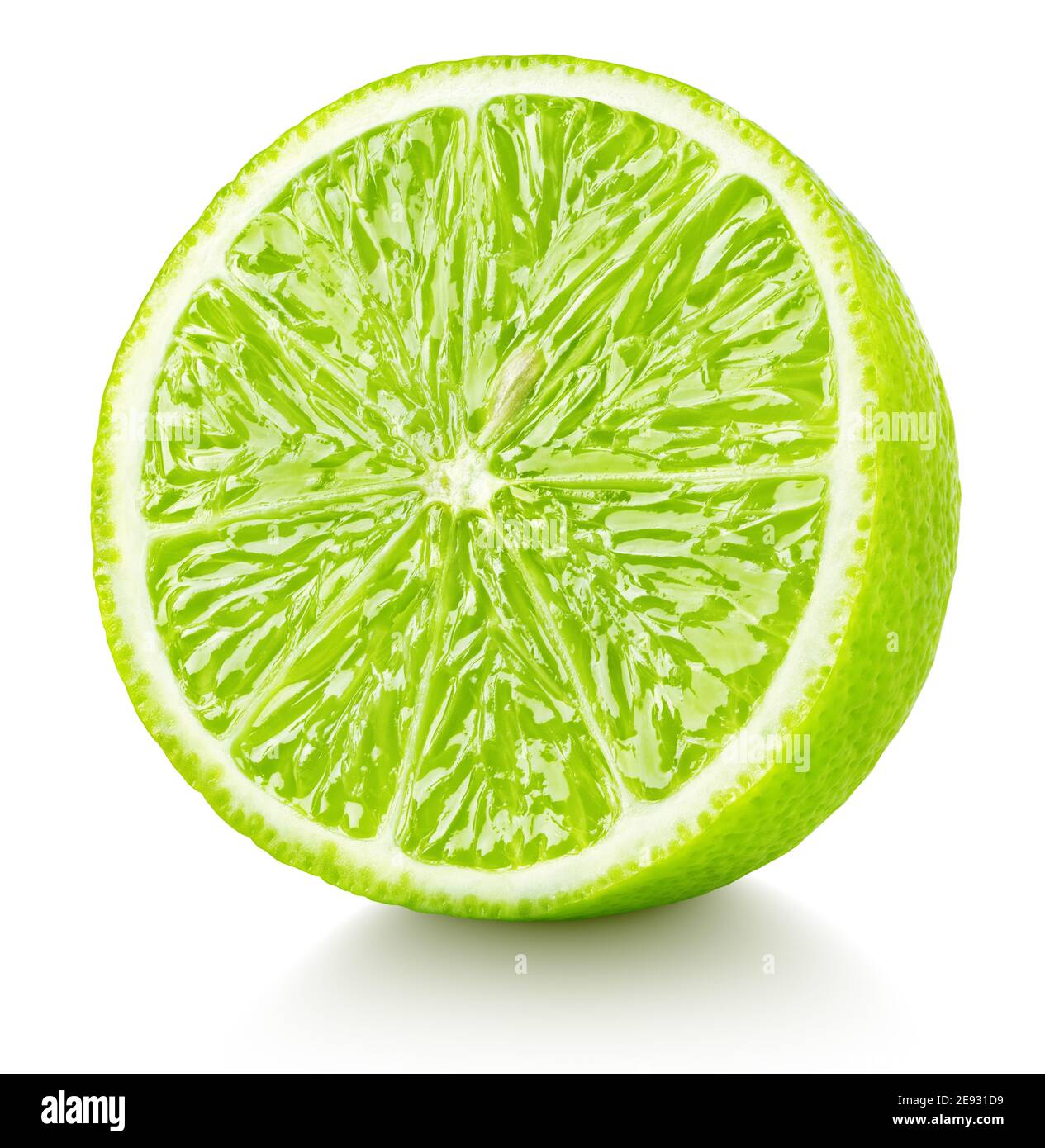 Half of lime isolated on white background. Green lime citrus fruit with
