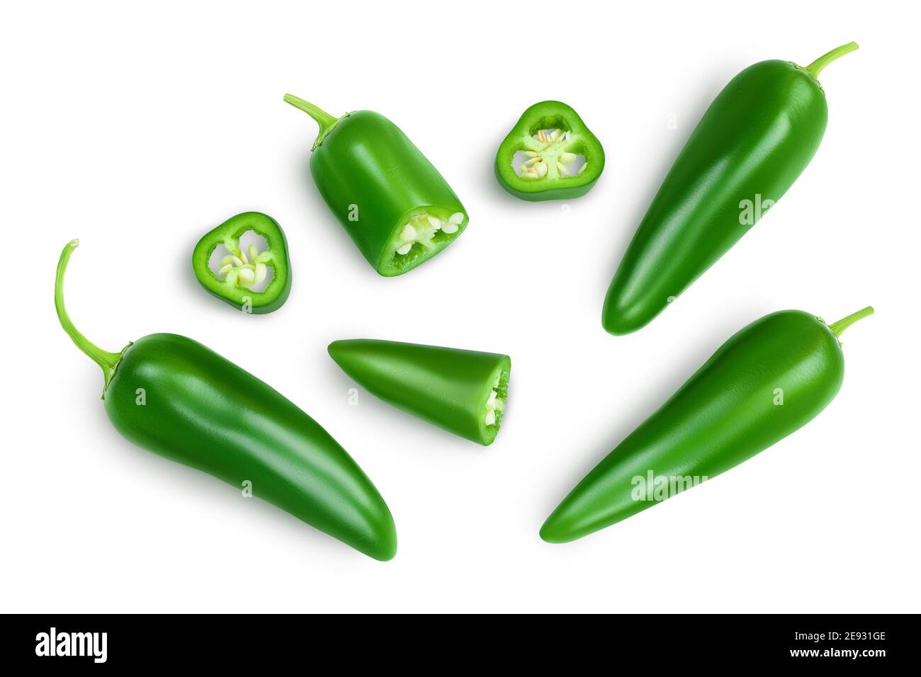 jalapeno peppers isolated on white background. Green chili pepper with