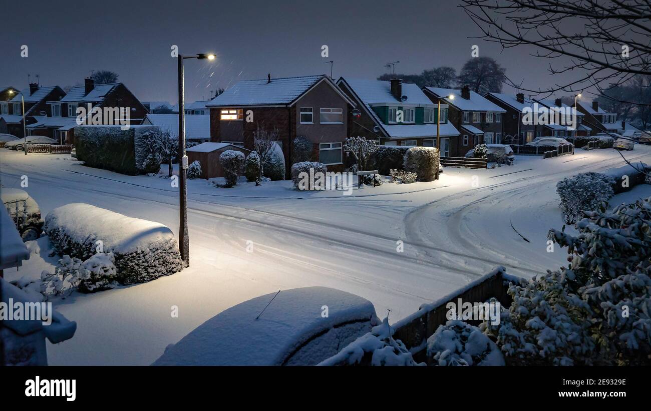 Snow comes to Suburbia Stock Photo