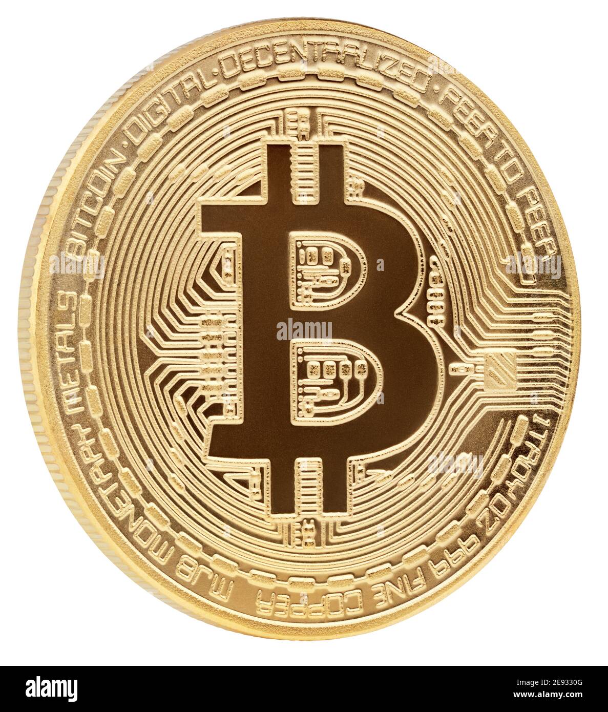 Digital cryptocurrency golden bitcoin (BTC) isolated on white background with clipping path Stock Photo