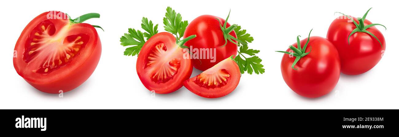Tomato with slices isolated on white background with clipping path and ...