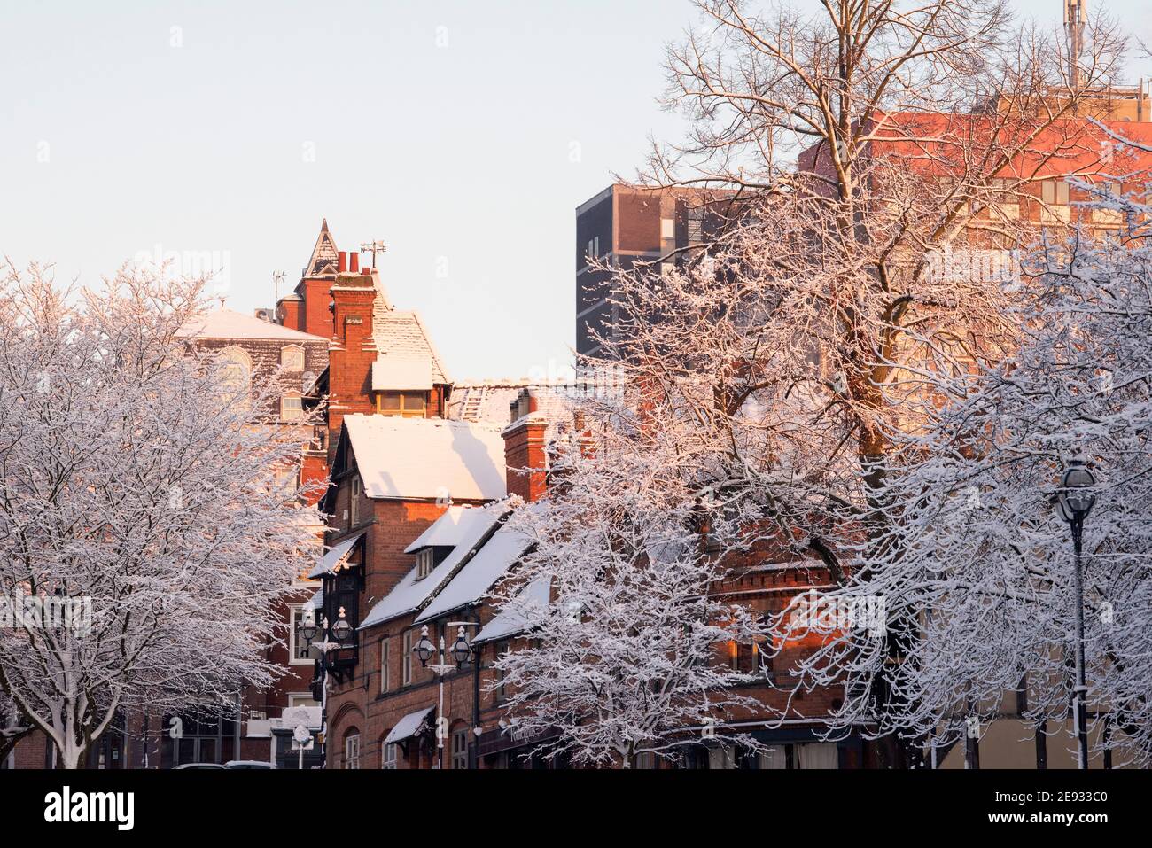 Snow on Castle Road, Nottingham City Nottinghamshire England UK Stock