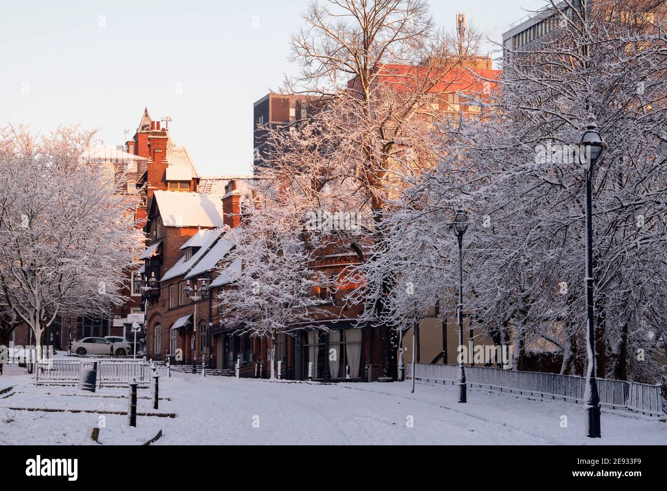 Snow on Castle Road, Nottingham City Nottinghamshire England UK Stock
