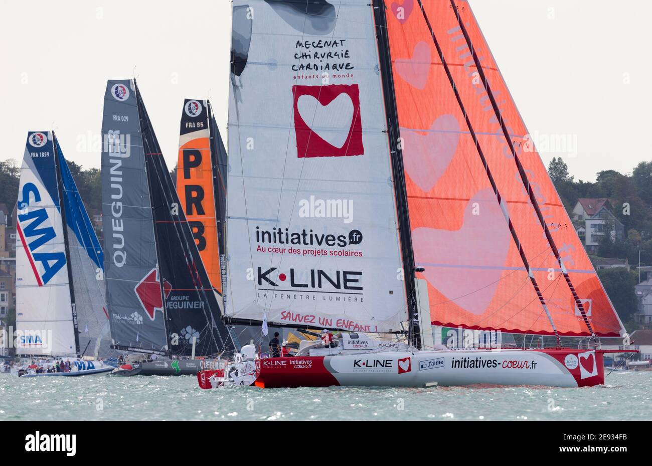 The french IMOCA 60 yachts at the start of the 90th anniversary Rolex Fastnet Race on the Solent. Picture date Sunday 16th August, 2015. Picture by Ch Stock Photo