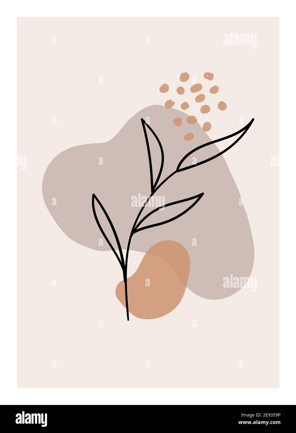 Boho minimal wall art. Trendy vector picture with foliage and abstract shapes. Botanical illustration Stock Vector