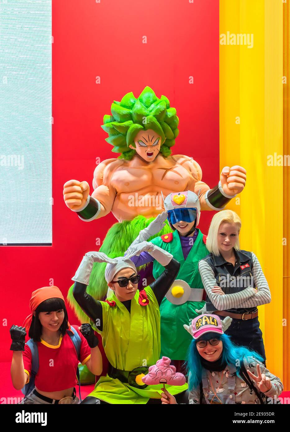 chiba, japan - december 22 2018: Group of young cosplayers wearing costumes and wigs of the characters of the Japanese manga and anime series of Drago Stock Photo