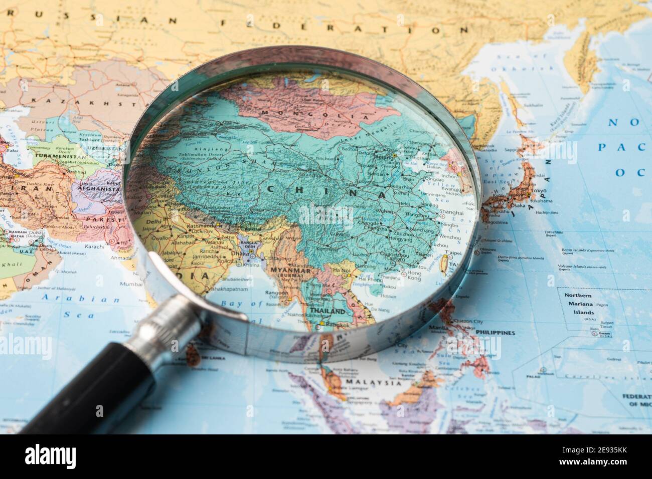 Map Of Asia 2020 Bangkok, Thailand - August 01, 2020 China, Magnifying Glass Close Up With  Colorful Asia World Map Stock Photo - Alamy