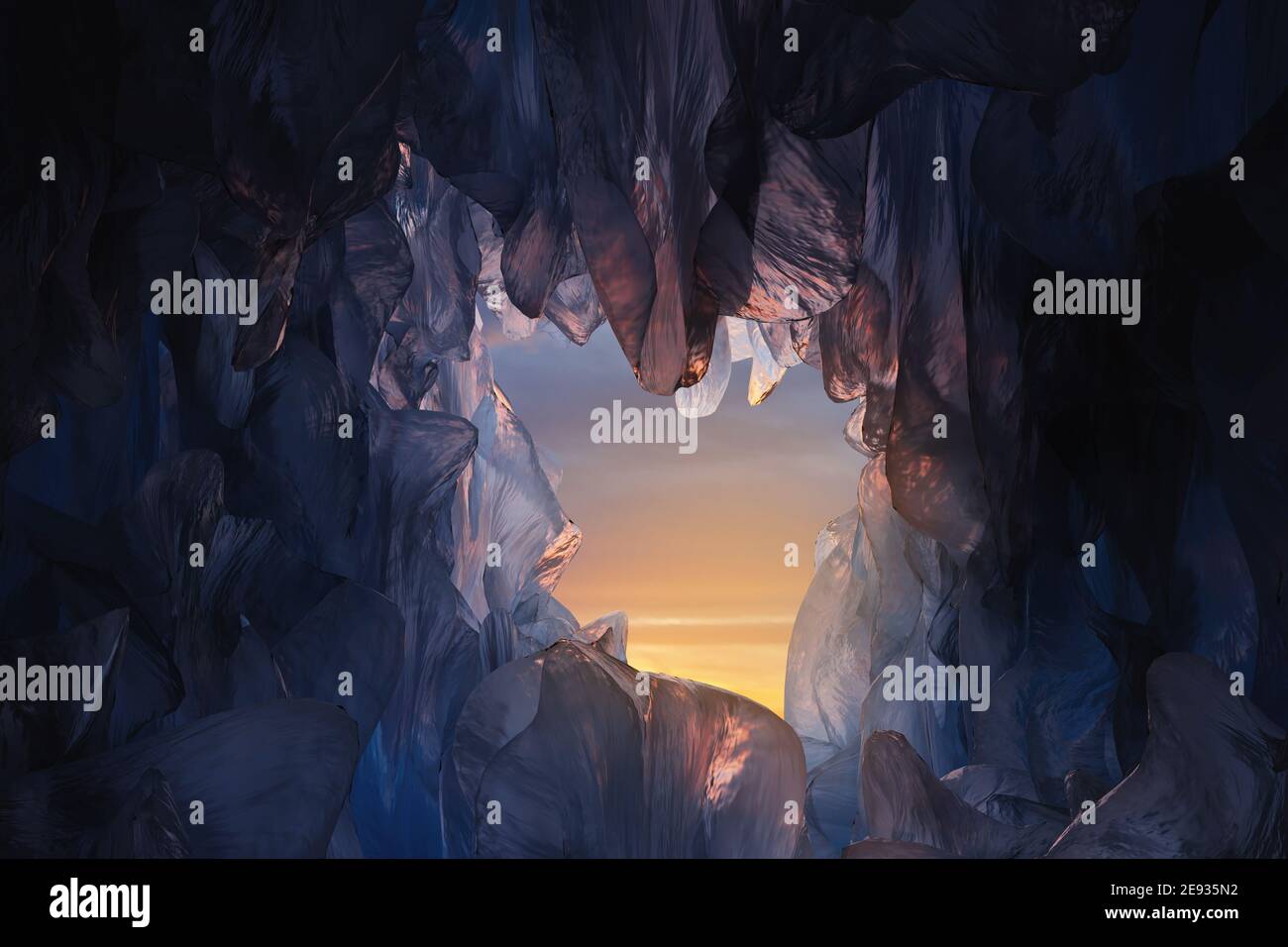 3d rendering of ice cave in the evening atmosphere Stock Photo