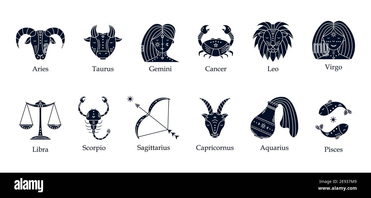 Vector set of astrological symbols, zodiac signs. Mystical symbols. Stock Vector