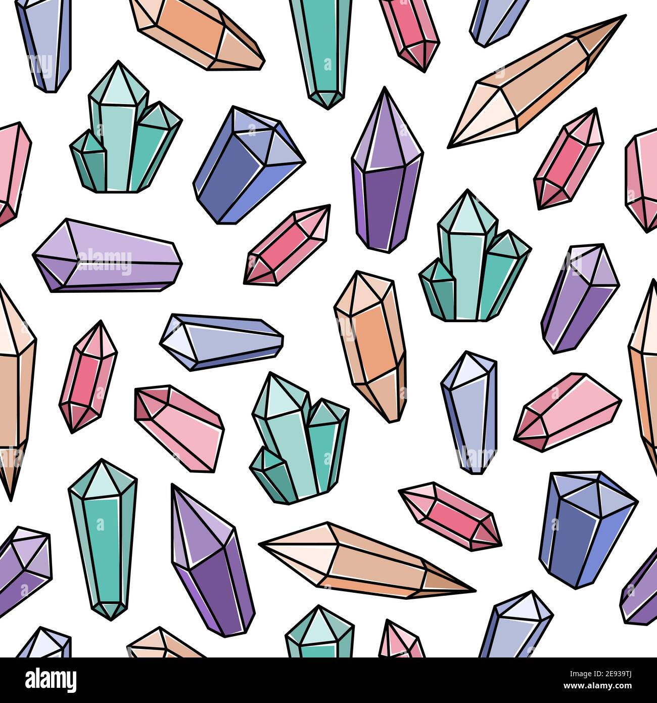 Seamless pattern with magical crystals. Colorful vector background. Stock Vector