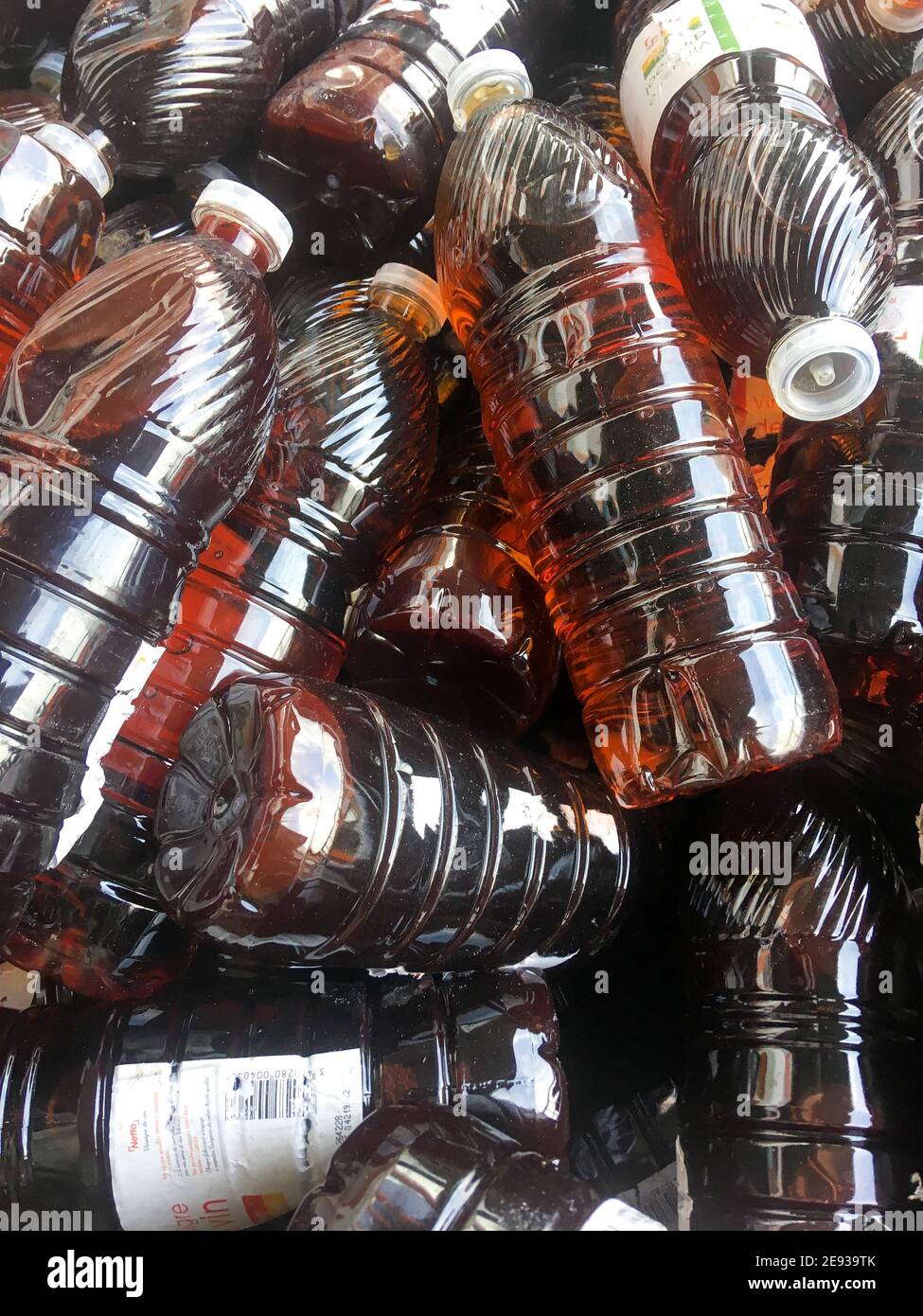 Piled plastic bottles, Lyon, France Stock Photo