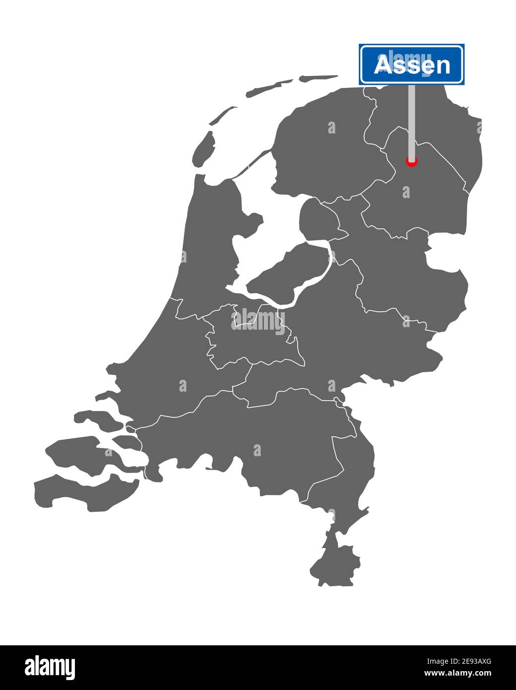 Map of the Netherlands with road sign Assen Stock Photo