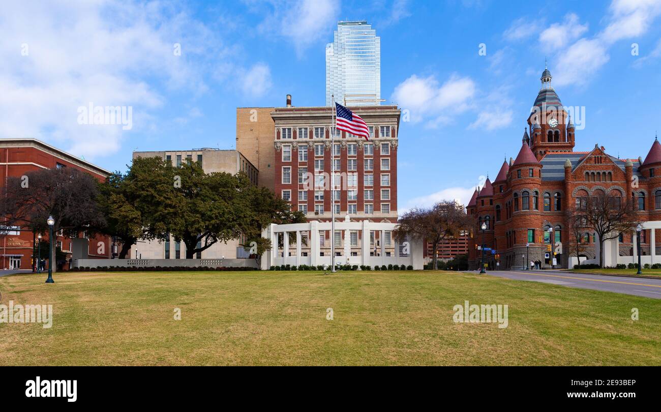 Dealey Plaza, city park in West End Dallas, Texas. Site of President Kennedy assassination in 1963. Stock Photo