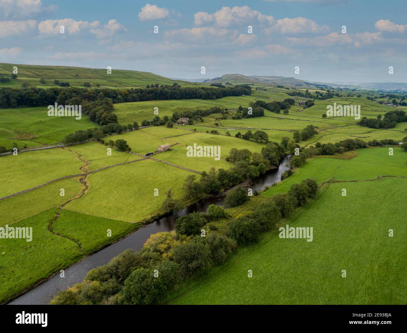 Aerial view of the river ure in wensleydale in the yorkshire dales Stock Photo