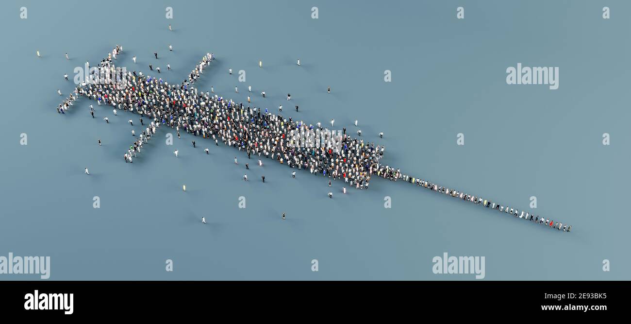 Syringe symbol made from people, mass vaccination concept background 3D Rendering Stock Photo