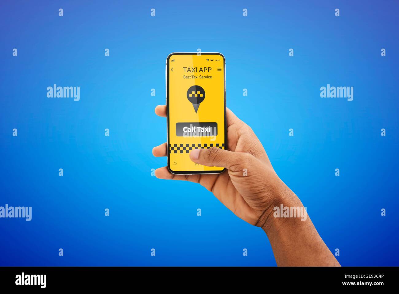 City taxi service app. Unrecognizable black man booking cab online via